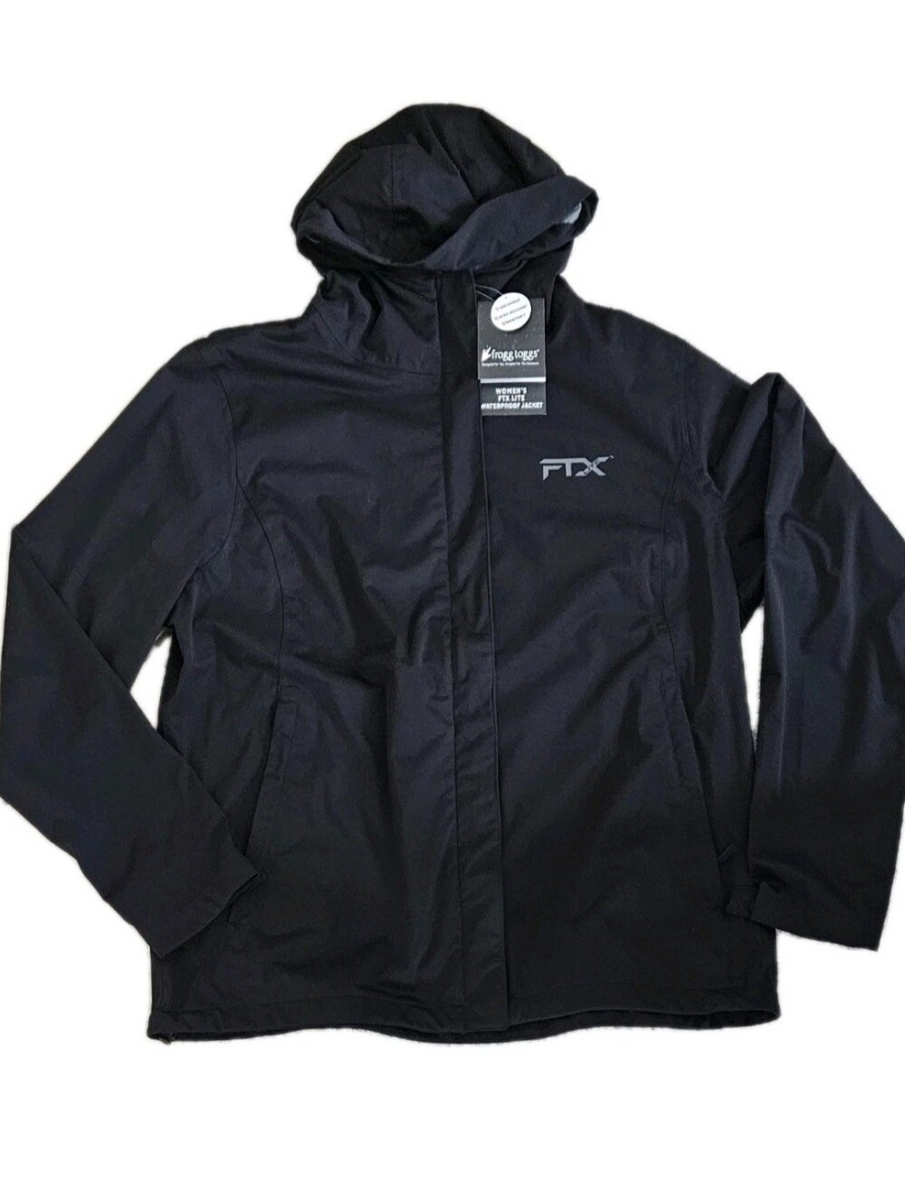 NWT Frogg Toggs Women's XL Waterproof Rain Jacket Hooded Black Hiking Outdoor.